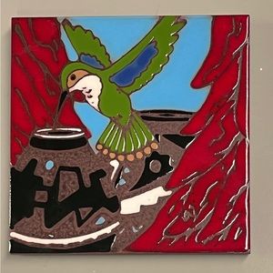 Vintage Hummingbird Art tile, Made in Tucson, 6 x 6 inches, Southwestern decor